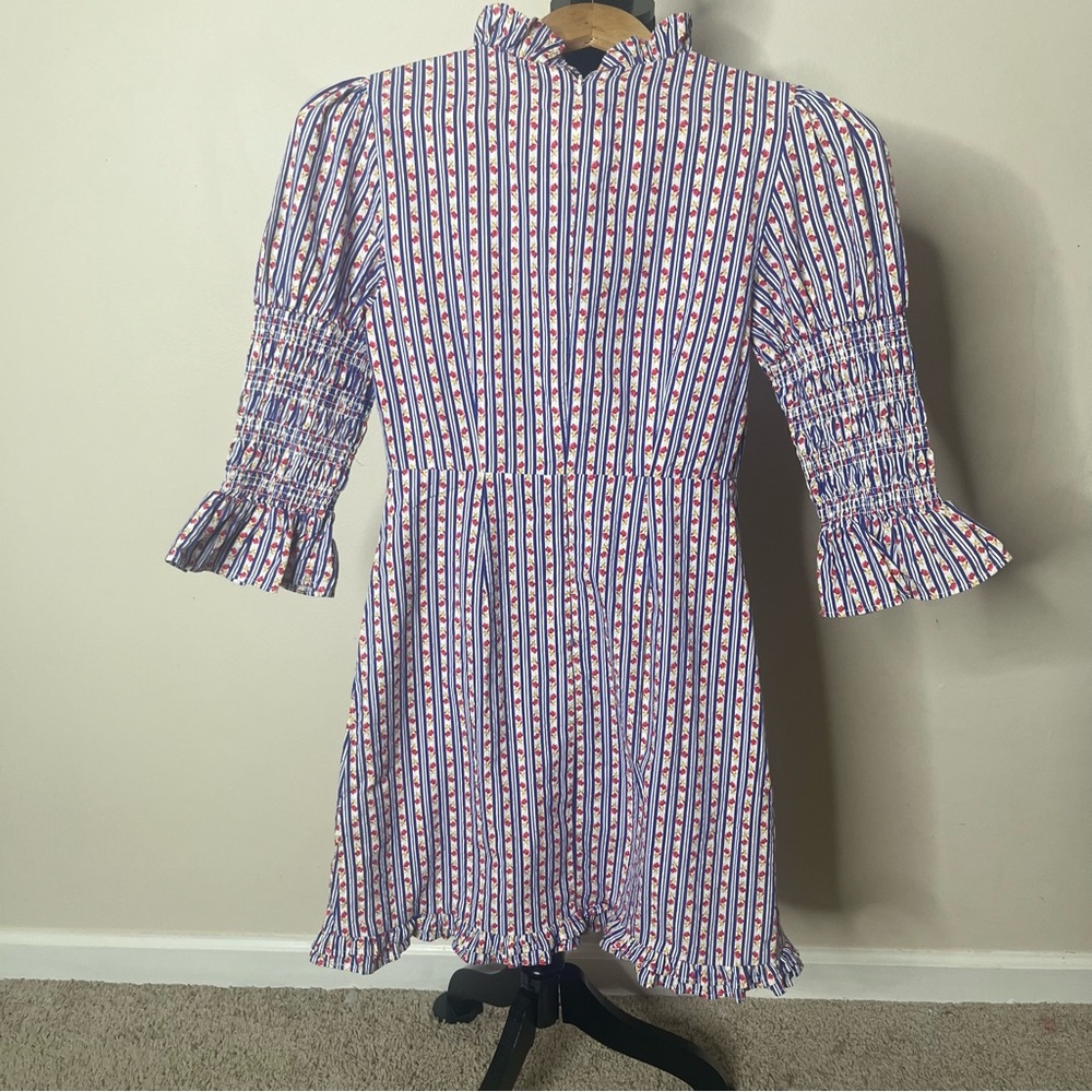 Laura Ashley x Urban Outfitters Floral Mock Neck Smocked Ruffle Mini Dress Sz XS - Picture 9 of 16